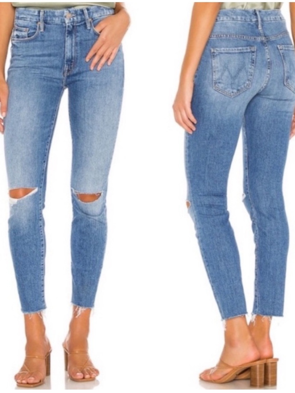 MOTHER High Waisted Looker Ankle Fray Skinny Jeans Thrilling Shots Denim Size 25